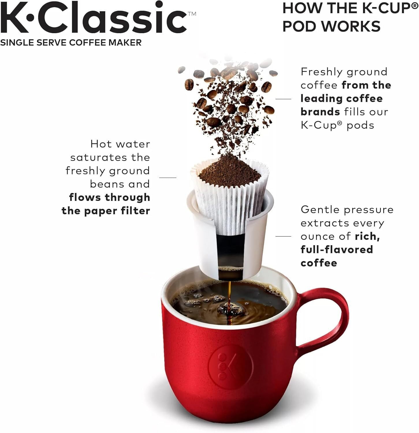 Keurig K-Classic Single Serve K-Cup Coffee Maker with 3 Brew Sizes & 48oz Removable Reservoir (Black)