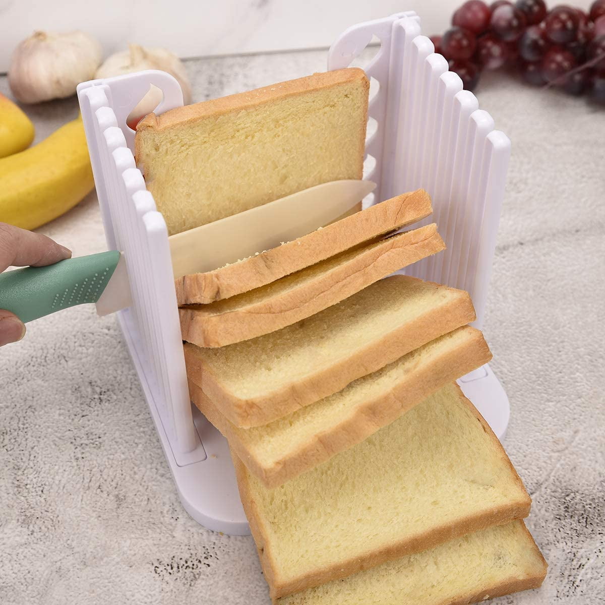 Foldable Bread Slicer Cutting Guide Loaf Slicing Cutter Toast Mold Crumb Tray 