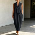 thumbnail image 2 of Bysome Women Dresses Solid Color Sleeveless Tie Neck Dress Summer Breathable Women Dress Size 2XL Black, 2 of 5