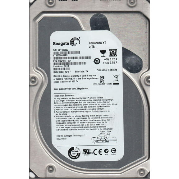 ST32000641AS, Z2T, TK, PN 9GV168-301, FW CC13, Seagate 2TB SATA 3.5 Hard Drive