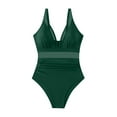thumbnail image 4 of Dezsed Women's Tummy Control Swimsuits Mesh Sexy One Piece Bathing Suits Slimm V Neck Swimwear Backless Strap Bikini Green L, 4 of 5