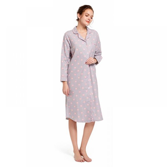 Newway Women's Nightgown Ladies Sleepwear Notch Collar Sleepshirt Cotton Sleepdress Cute Heart Pattern Sleep Shirts