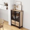 thumbnail image 4 of S-HOME Versatile Storage Cabinet Featuring 4 Iron Doors Adjustable Shelf Metal Frame For Kitchen Or Living Room, Black+Natural, 4 of 5