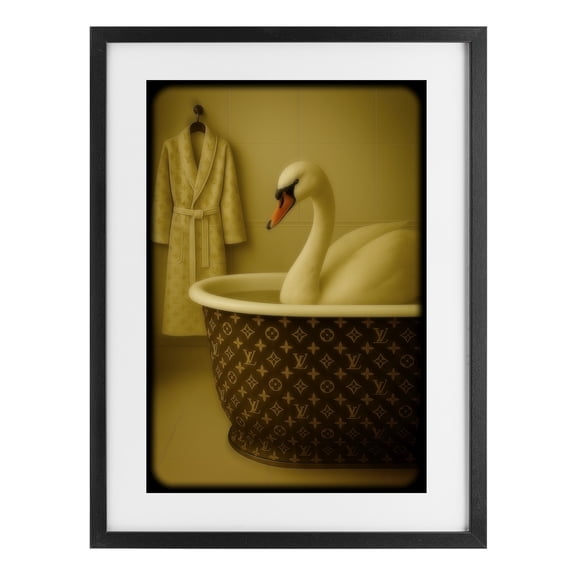 Stupell Industries Eclectic Couture Swan in Luxury Tub Black Framed Print Under Glass, 14 x 20, by Grotto Studios