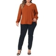 thumbnail image 2 of Agnes Orinda Women's Plus Size Work Office Pleated Dreesy Casual Long Sleeve V Neck Blouses 1X Caramel, 2 of 6