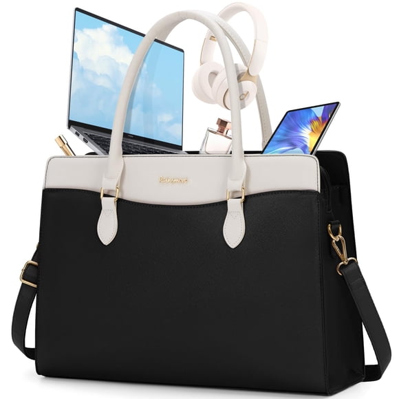 RAINSMORE Laptop Bags for Women 15.6 Inch Leather Laptop Tote Bag Large Capacity Work Tote Bag Waterproof Professional Business Computer Bag Handbag
