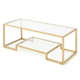 thumbnail image 2 of Costway Mesa de Centro Moderna de 2 Niveles Mesa de Café Auxiliar Rectangular Marco Metal Dorado Mesa Baja de Vidrio con Estante 114 x 51 x 43,5 cm, 2 of 9