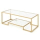 thumbnail image 2 of Costway Mesa de Centro Moderna de 2 Niveles Mesa de Café Auxiliar Rectangular Marco Metal Dorado Mesa Baja de Vidrio con Estante 114 x 51 x 43,5 cm, 2 of 9