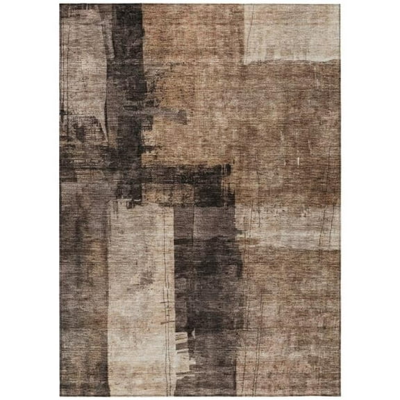 HomeRoots 606044 3 x 5 ft. Brown, Black & Tan Abstract Washable Indoor & Outdoor Rectangle Area Rug