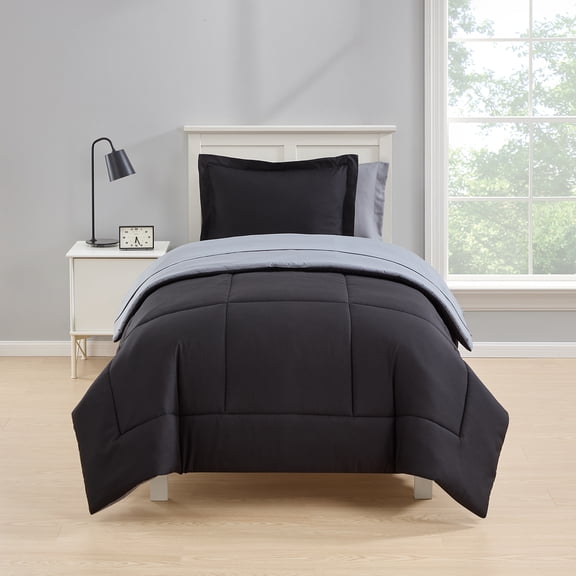 Mainstays All in One Reversible Comforter and Sheet set- 5 Piece, Twin, Black