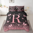 thumbnail image 2 of Homewish Bling Letter R Bedding Comforter Set 7 Pieces, Black Pink Romantic Butterfly Full Bedding Set, Teen Kid Girl Female Reversible Fitted Sheet Flat Sheet, Lightweight Room Decor, 2 of 7