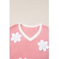thumbnail image 6 of Women's Pink Floral V Neck Dropped Shoulder Sweater - [ZhiHiMeRi] | (US 12-14)L, 6 of 10