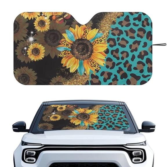 Xixirimido Car Windshield Sun Shade Foldable Sunshade Front Window Cover Sun Visor for Trucks SUVs Sedan Universal Car Interior Accessories, Sunflower & Leopard