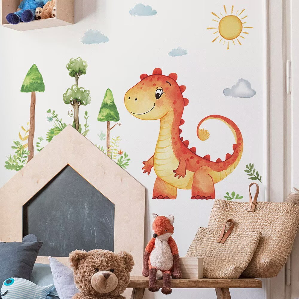 Large Boho Dinosaurs Wall Decals Dino Animal Tropical Palm Tree Wall Stickers Boys Bedroom Playroom Baby Nursery Wall Decor