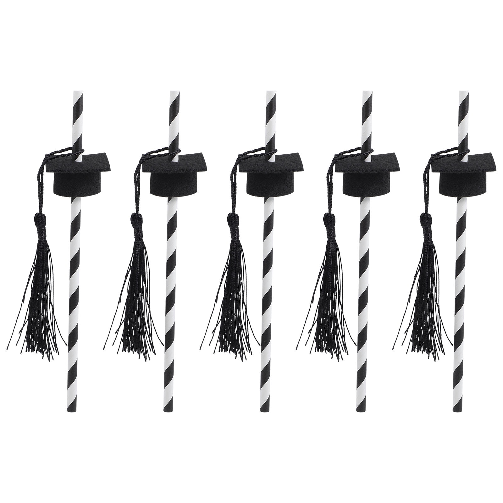 48pcs Graduation Party Drinking Straws with Cap Design, Dessert Table Decor for Graduation Season Celebration and Party Supplies