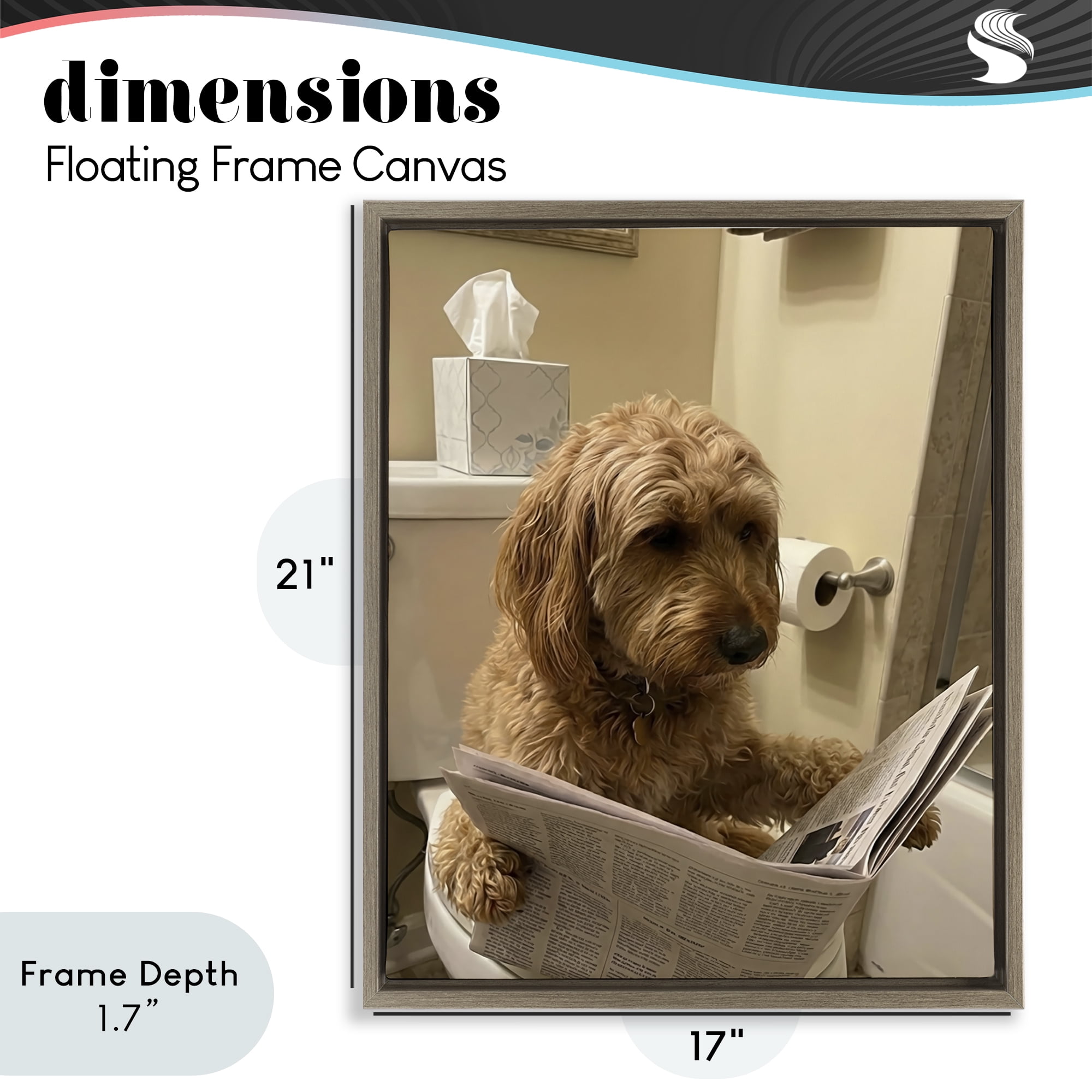Stupell Industries Dog & Paper on Toilet Brown Framed Floater Canvas Wall Art, design by Abigail Walker