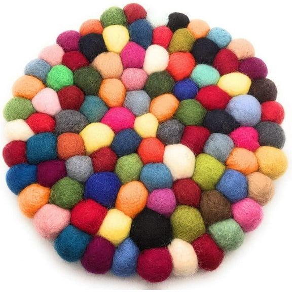 Namzi Handmade, Colorful, Heat Resistant, Durable Felt Balls Trivet (Pot Mat, Pot Holder for Hot Dishes) - Single Piece (Multi-Color, Round)