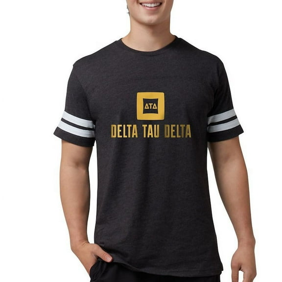 CafePress - Delta Tau Delta Gold Stacked Signature T Shirt - Mens Football Shirt
