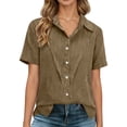 thumbnail image 2 of T Shirts for Women 2026 Summer Linen Short Sleeve Button Down Collared Business Casual Office Work Tshirt Blouse, 2 of 8