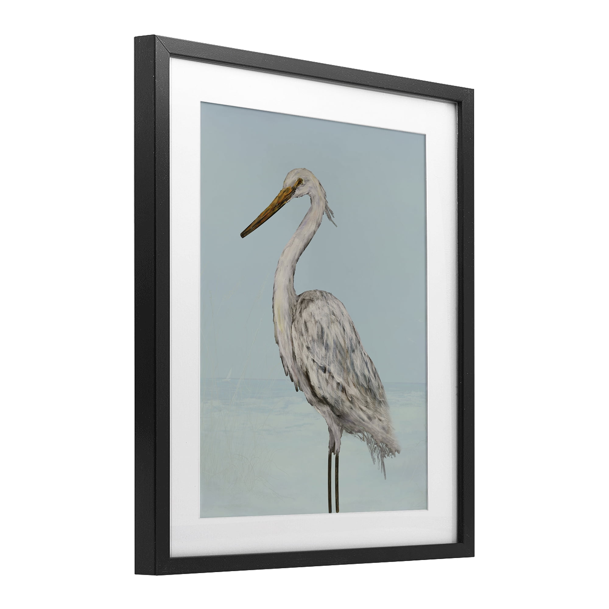 Stupell Industries Coastal Heron Muted Blue Black Framed Print Under Glass, design by Julie DeRice