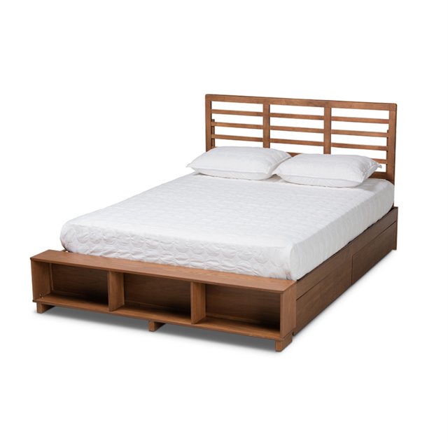 Baxton Studio Milana Modern Transitional Fresno Nogal Marrón Acabado Madera 4 cajones King Size Plataforma Almacenamiento Cama Baxton Studio 1.93271E11