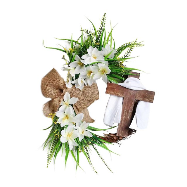 Guirnalda de Pascua con forma de cruz y lazo de ratán, adorno colgante