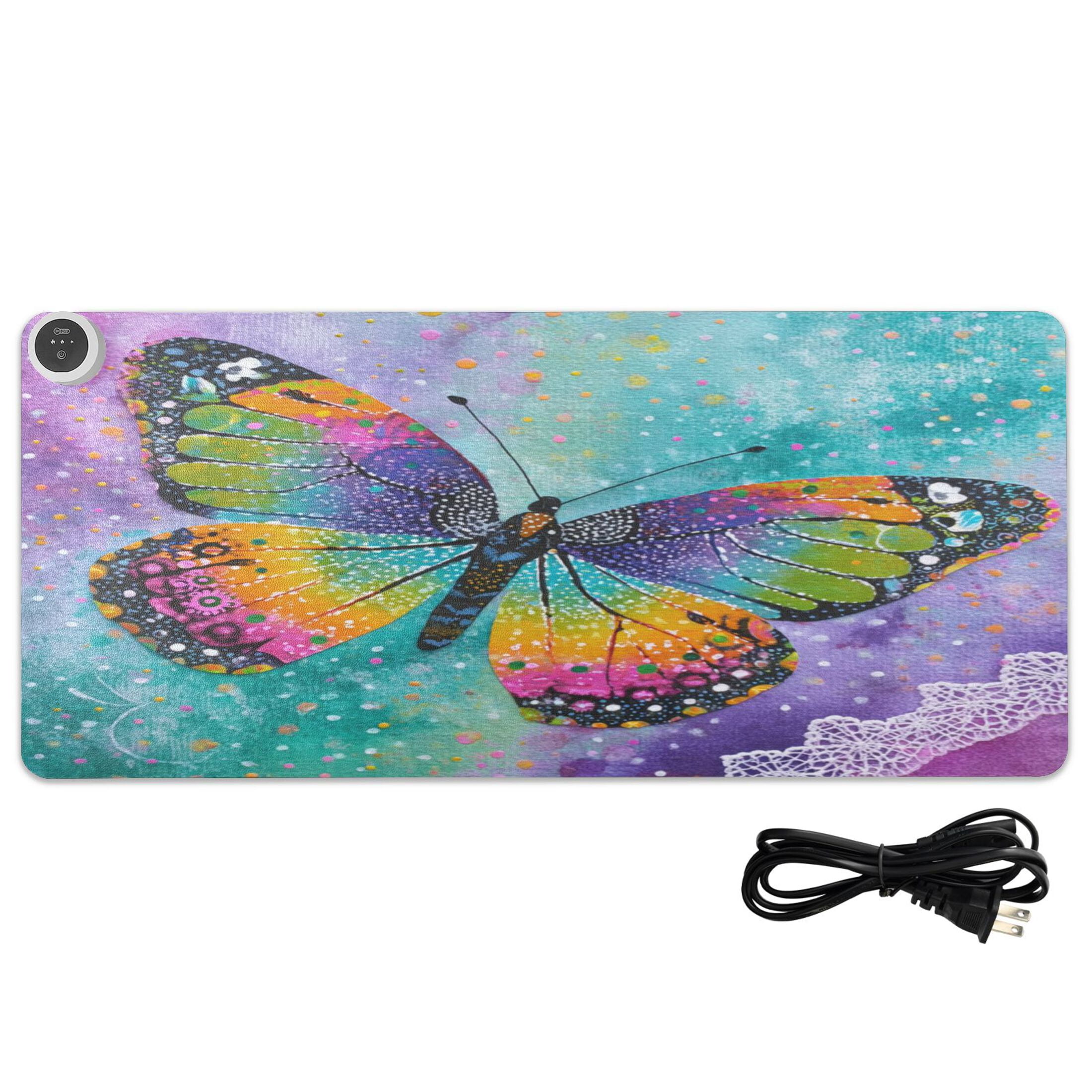 Wobogo Monarch Butterfly Heated Mouse Pad Extra-Large Desk Mat With 3 Heating Levels and 3-hour Auto Shut-Off Protection Ideal for Computer Keyboards Home Office Hand-warming Essential 31.5in × 13in