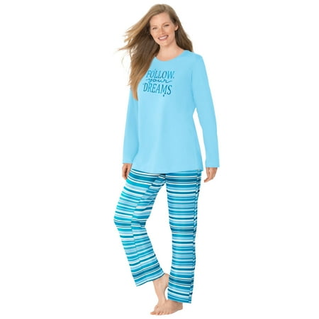 

Dreams & Co. Women s Plus Size Petite Long Sleeve Knit Pj Set Pajamas