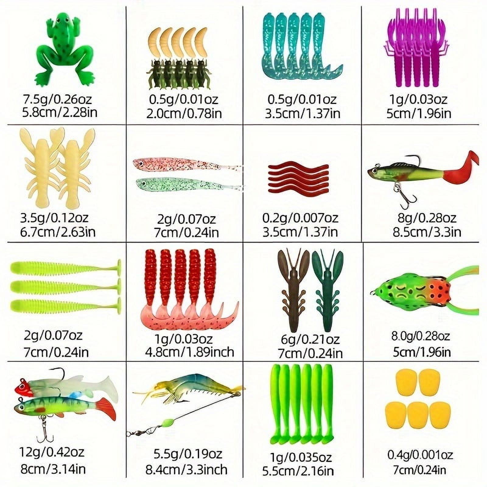 Fishing Lure Tackle Kit with Box, Including Minnow, Spoon Lures, Soft Lures Bait, Forg Soft Bait, Soft Worms Bait, Rigs Jig Head