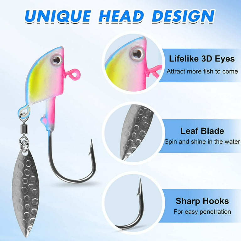 Jig Heads Kit Fishing Jig Head Hooks with Willow Blade Swimbait Jig Head  Weighted Spin Head Jig Lures 1/4oz 3/8oz 1/2oz for Crappie Bass