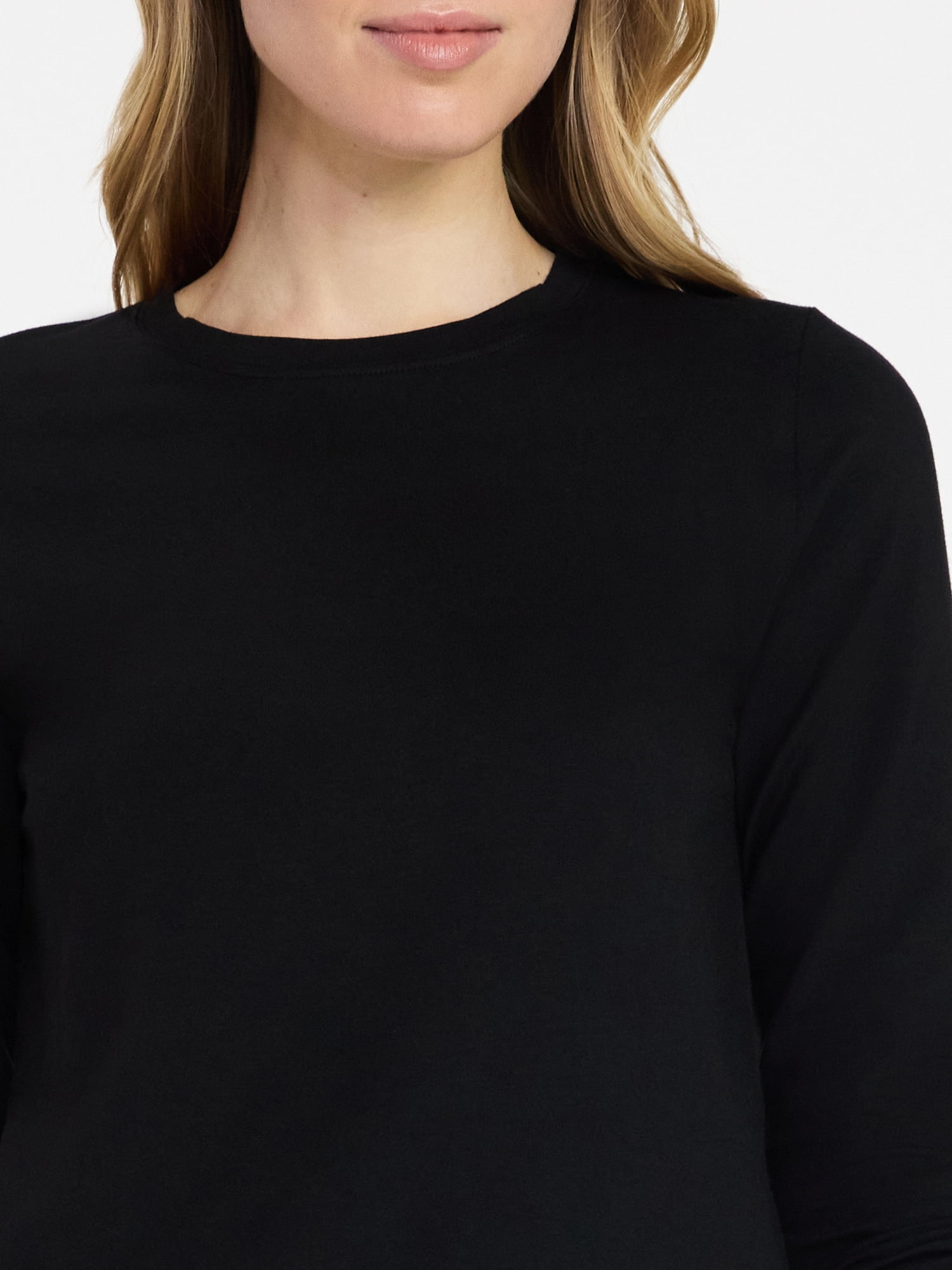 Time and Tru Women's Slim Crewneck Tee with Long Sleeves, Sizes XS-XXXL