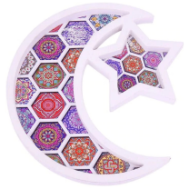 Wooden Eid Mubarak, Ramadan Kareem, Moon Star Shape Dessert Tray