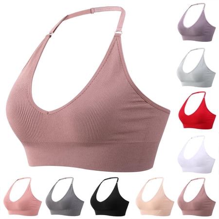 Ahuyic Womens Bra Summer Plus Size Bra Fashion Womens Solid Color Thin Shoulder Strap Beautiful Back Wrap And Wipe The Chest Wireless Strap Bra Gray L