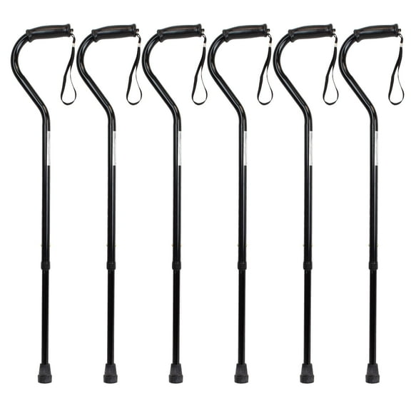 Dynarex Bariatric Offset Cane, 500 lb. Capacity, Offset Handle, Wrist Strap, Steel, 6-Pack, Black