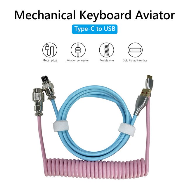 Cable en espiral para teclado mecánico de 104 teclas, Cable tipo C, Cable de puerto Usb personalizado, Cable en espiral de aviador para accesorios de teclado para juegos Tan Jianjun unisex