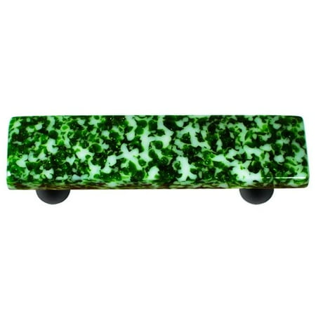 Granite Light Post - Hot Knobs HK8053-PB Granite Light Metallic Green & White Rectangle Glass Cabinet Pull - Black Post
