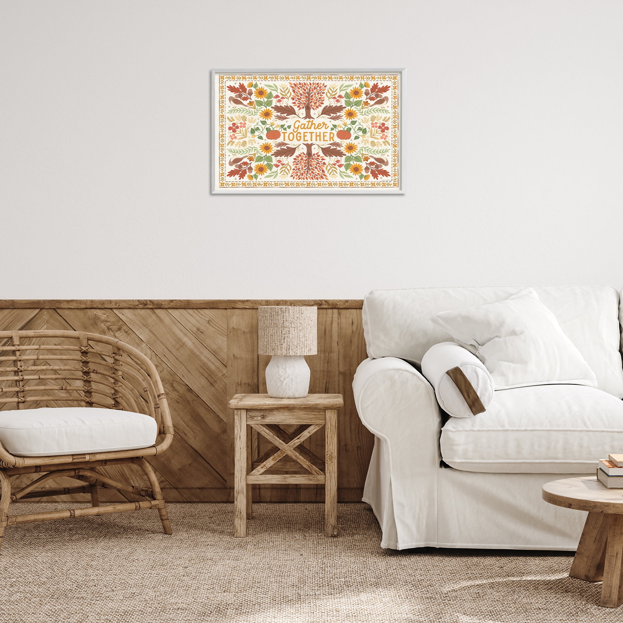 Stupell Industries Gather Together Pattern Landscape Painting White Framed Art Prints Wall Art, 24 x 16