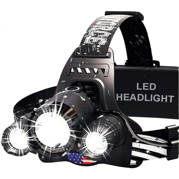 Linterna frontal DanForce. Lámpara frontal LED recargable por USB. Linterna frontal CREE ultrabrillante de 1080 lúmenes + luz roja. Faros para adultos, camping, exteriores y cascos de seguridad. Faro