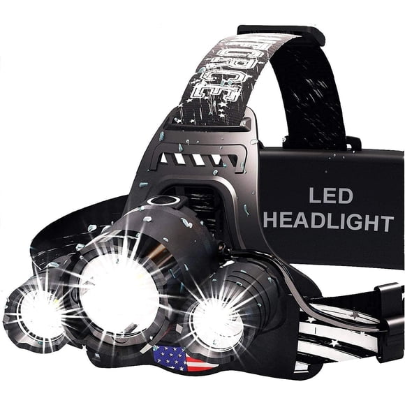 Linterna frontal DanForce. Lámpara frontal LED recargable por USB. Linterna frontal CREE ultrabrillante de 1080 lúmenes + luz roja. Faros para adultos, camping, exteriores y cascos de seguridad. Faro