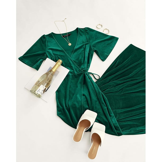 Women's V Neck Wrap Velvet Maxi Dress Bell Sleeve Split Bridesmaid Cocktail  Party Dress - Walmart Business Supplies