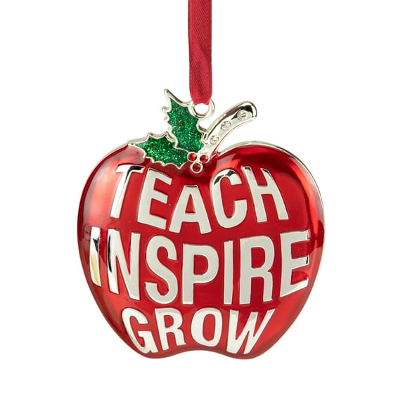 Northlight 3.25" Red Silver Plated Apple Teacher Christmas Ornament with European Crystals