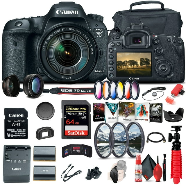 Canon EOS 7D Mark II Appareil Photo Reflex Numérique avec Objectif 18-135mm F/3.5-5.6 IS USM et W-E1 + Plus (Modèle International)