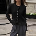 thumbnail image 7 of Liuinsasek Knit Cardigan for Women Solid Color Long-Sleeve Crew-Neck Button-Up Ruffled Knit Cardigan Casual Cute Sweaters Fall Winter Outfits, 7 of 7