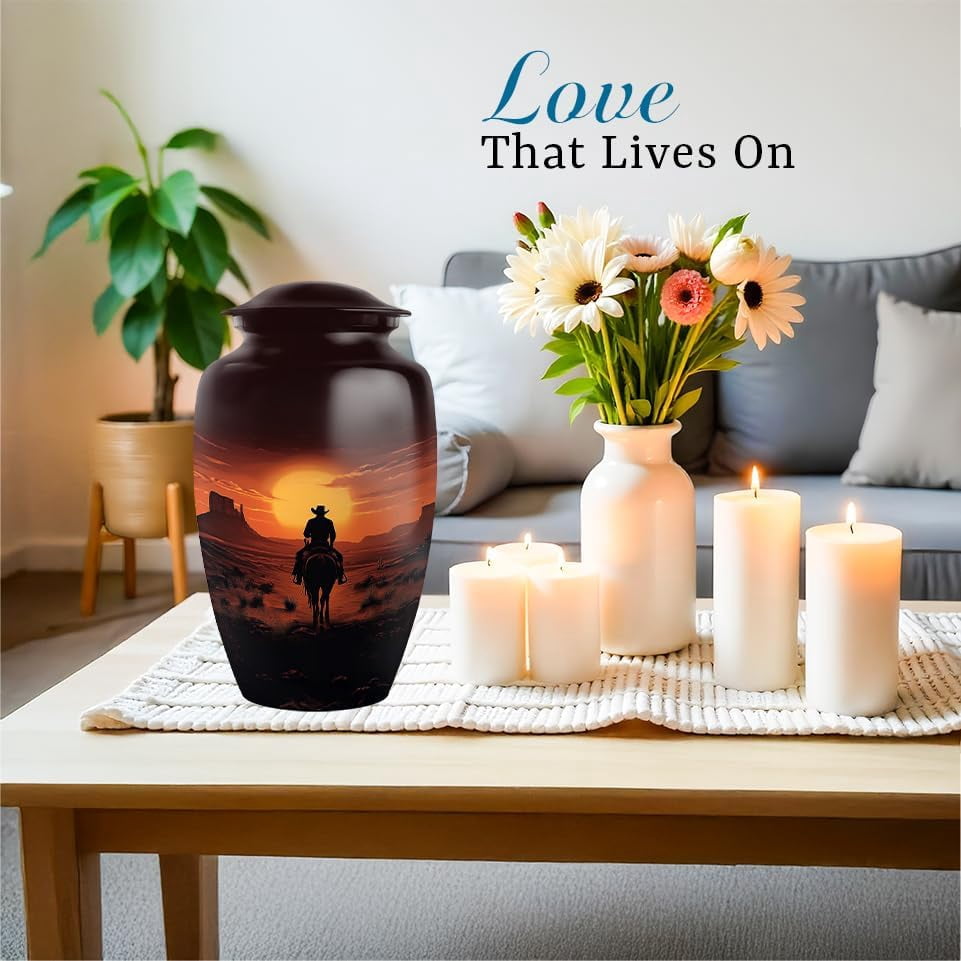 Desert Sunset Cowboy Cremation Urn, Western Themed Urns For Ashes Adult Male, Urns For Human Ashes, Cremation Urn For Ashes, Cowboy Memorial Keepsake, Size 6 Inch 1pcs