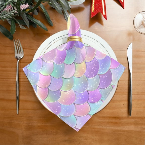 20"x20" Satin Dinner Napkin Mermaid Scale Pattern Table Napkins for Wedding Birthday Restaurant Party Tableware Decoration 1 Pack