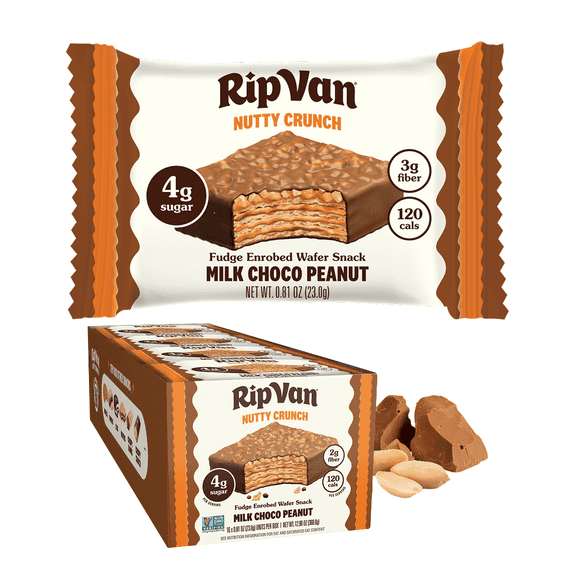 Rip Van Nutty Crunch Milk Chocolate Peanut Butter Wafer – Crispy Wafer Snack, Low Sugar, 120 Calories, Individually Wrapped - 16 Count