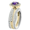 thumbnail image 3 of 14K Gold Natural Amethyst 3-Piece Ring Set Two-tone Round 6mm Halo Diamond, size 10, 3 of 4