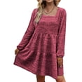 thumbnail image 4 of Vestido rojo con escote cuadrado y mangas largas abullonadas para fiestas de verano y la oficina, talla M, 4 of 6