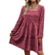 thumbnail image 4 of Vestido rojo con escote cuadrado y mangas largas abullonadas para fiestas de verano y la oficina, talla M, 4 of 6