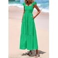 thumbnail image 3 of Vestido largo PRETTYGARDEN para mujer, cuello cuadrado, verde fruncido, XXL, 3 of 9